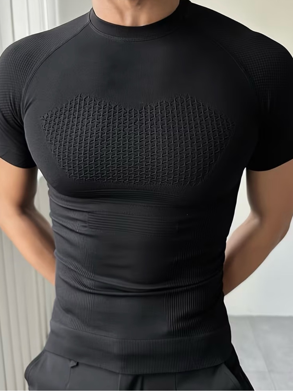Textured Black Compression T-Shirt